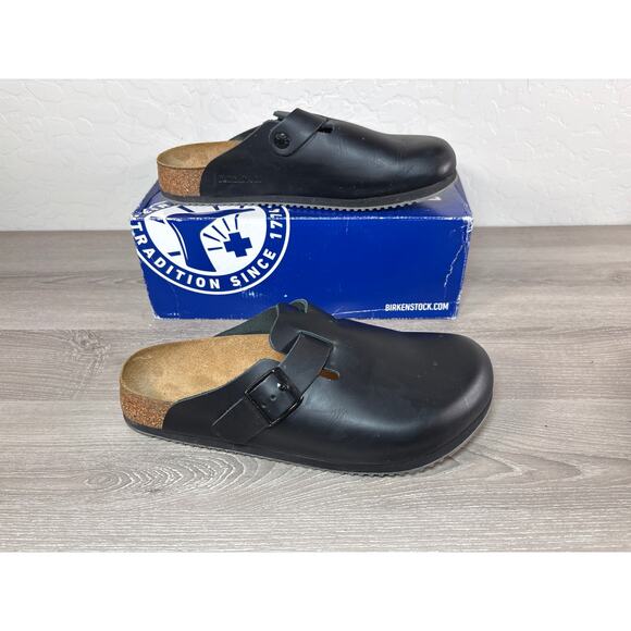 Birkenstock Boston Black Oiled Leather Clog Sandals Normal Width 42 M 9 W 11 EUC - Picture 1 of 8